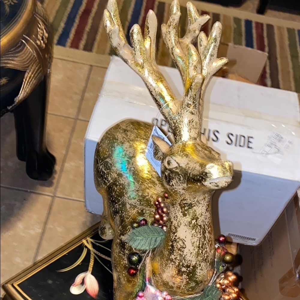 BX49 Vintage Gold Decorative Reindeer with Colorful Accents - Picture 3 of 7